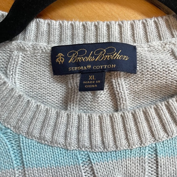 BROOKS BROTHERS Cable Knit Sweater Rugby Stripe Crewneck Cotton Preppy Unisex - Picture 4 of 9